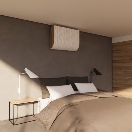 Render of the residential ICECUBE concept mounted above a bed